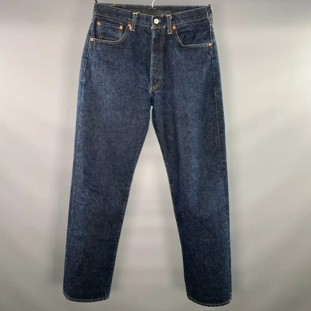 LEVI'S Size 32 Blue Indigo Contrast Stitch Selvedge Denim Button Fly Jeans